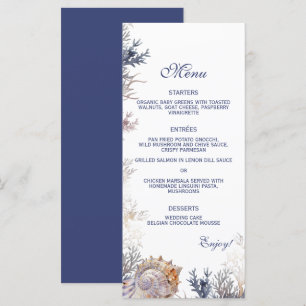 Watercolor Seashell Corals Beach Wedding  Menu
