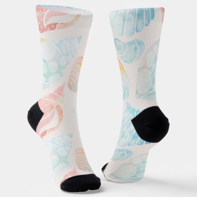 Watercolor Seashell Crew Socks (Angled)