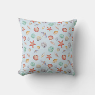 Watercolor Seashell Pattern Throw Pillow