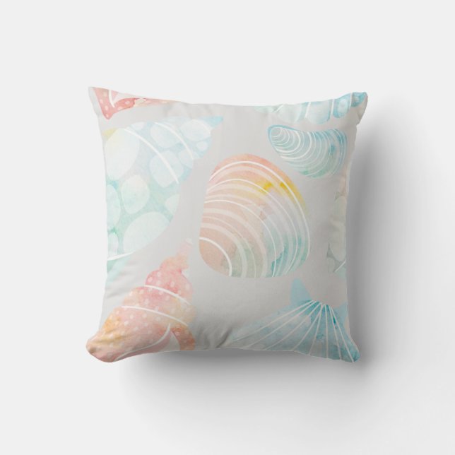 Watercolor Seashell Throw Pillow (Front)