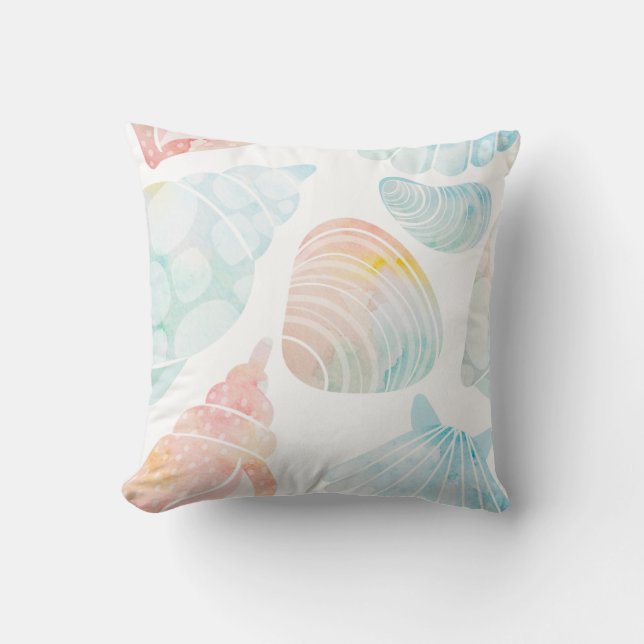 Watercolor Seashell Throw Pillow (Front)