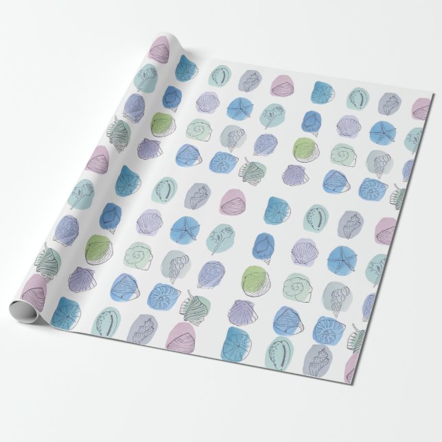 Watercolor Seashell Wrapping Paper (Unrolled)