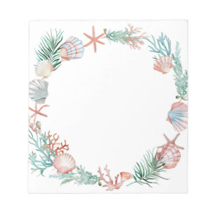 Watercolor Seashell Wreath Coastal Frame Design Notepad