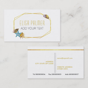 Watercolor seashells and gold foil polygon business card