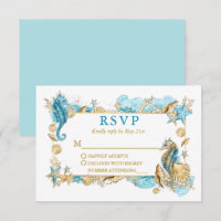 Watercolor Seashells Coral Coastal Wedding Gold