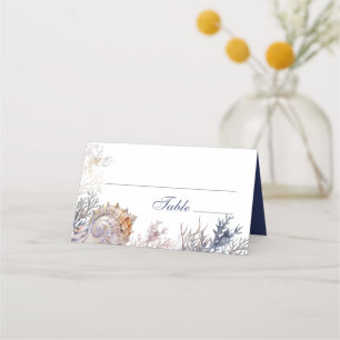 Watercolor Seashells Corals Wedding Place Card