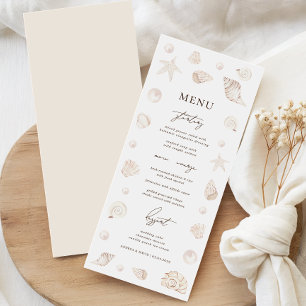 Watercolor Seashells Pearls Beach Nautical Wedding Menu