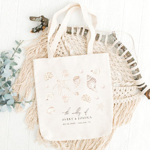 Watercolor Seashells Pearls Nautical Wedding Favou Tote Bag