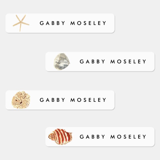 Watercolor Seashells Personalized Name Labels (Group)