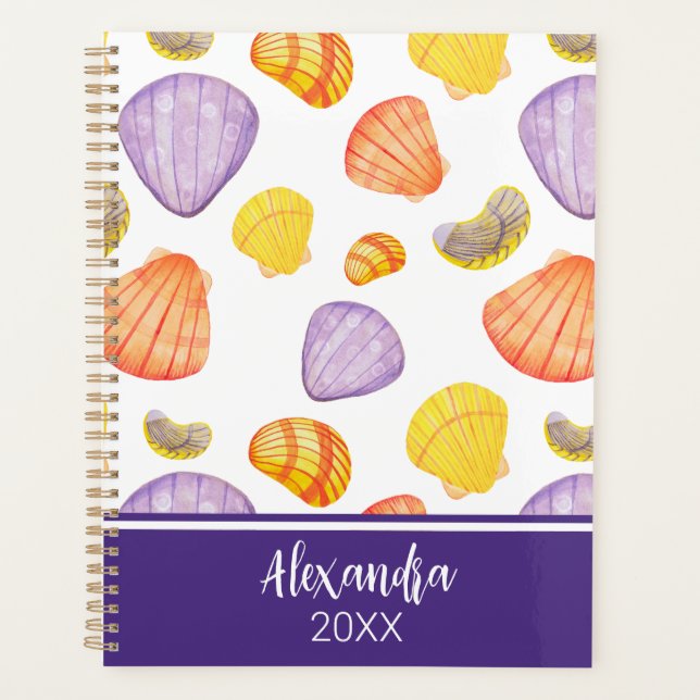 Watercolor Seashells Planner with Name (Front)