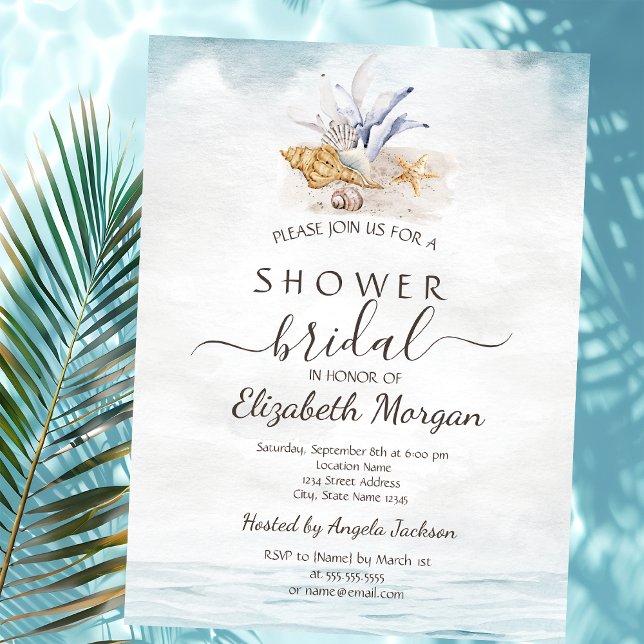 Watercolor Seashells,Sea Bridal Shower  Invitation (Creator Uploaded)