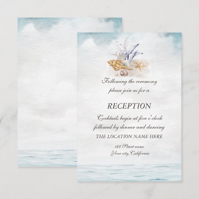 Watercolor Seashells,Sea Reception  Invitation (Front/Back)