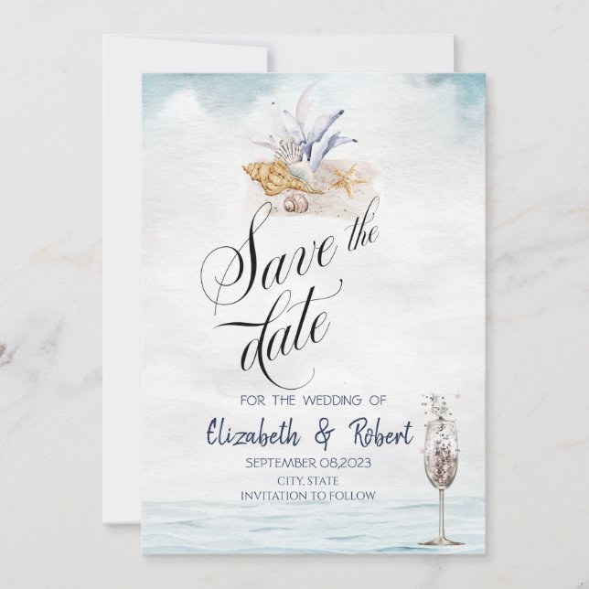 Watercolor Seashells,Sea Save The Date (Front)