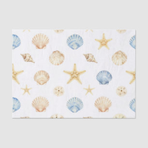 Watercolor Seashells Starfish Coastal Pattern Tissue Paper