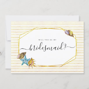 Watercolor seashells will you be my bridesmaid invitation