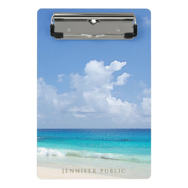 Watercolor Seaside Waves Modern Elegant Template Mini Clipboard (Front)