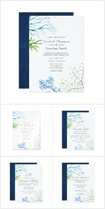 Watercolor Seaweed Beach Themed Wedding