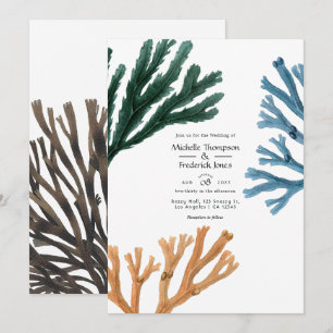 Watercolor Seaweed Beach Themed Wedding Invitation