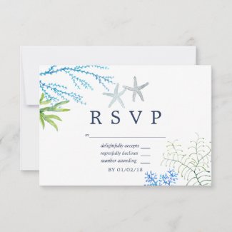 Watercolor Seaweed Beach Themed Wedding RSVP