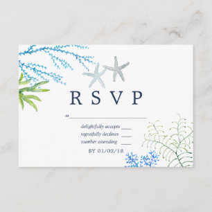 Watercolor Seaweed Beach Themed Wedding RSVP