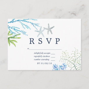 Watercolor Seaweed Beach Themed Wedding RSVP Card