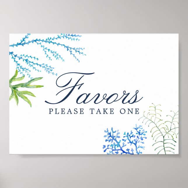Watercolor Seaweed Beach Wedding Favour Sign (Front)