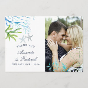 Watercolor Seaweed Beach Wedding Thank You
