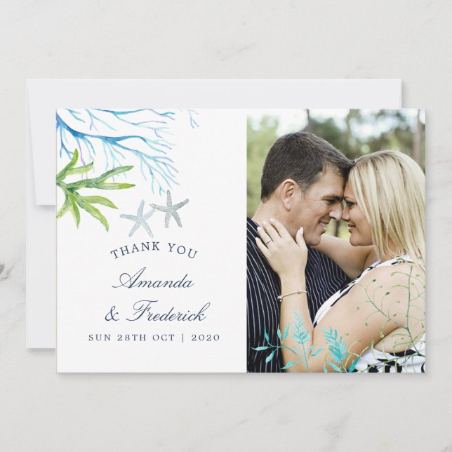 Watercolor Seaweed Beach Wedding Thank You (Front)