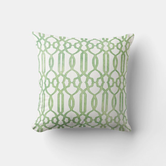 Watercolor Secret Moroccan Garden Trellis Pattern Throw Pillow (Front)
