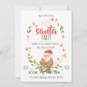 Watercolor Secret Santa Wreath Christmas  Invitation