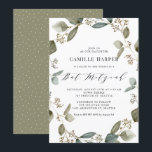 Watercolor Seeded Eucalyptus Wreath Bat Mitzvah Invitation<br><div class="desc">Invite family and friends with this greenery Bat Mitzvah invitation. It features watercolor illustrations of seeded eucalyptus wreath with rustic dots pattern. This eucalyptus invitaiton is perfect for fall and autumn Bat Mitzvahs. Personalize by adding name, date, time, venue and other event details. You can further personalize the back of...</div>