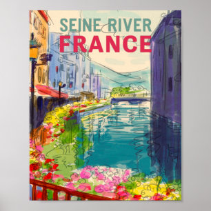 Watercolor Seine River France Travel Poster