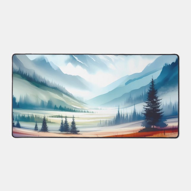 Watercolor serene valleys with mountain backdrop desk mat (Front)