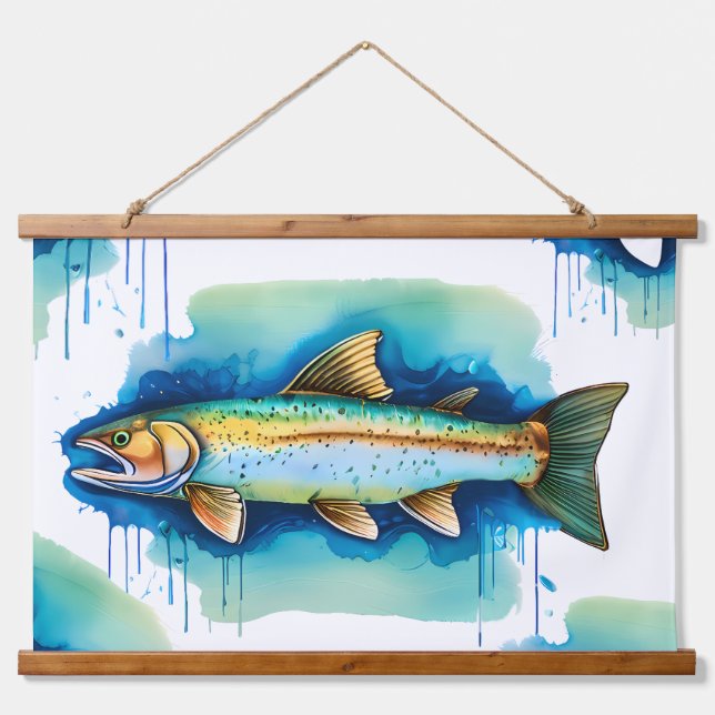 Watercolor Series: Trout/Salmon Hanging Tapestry (Front)