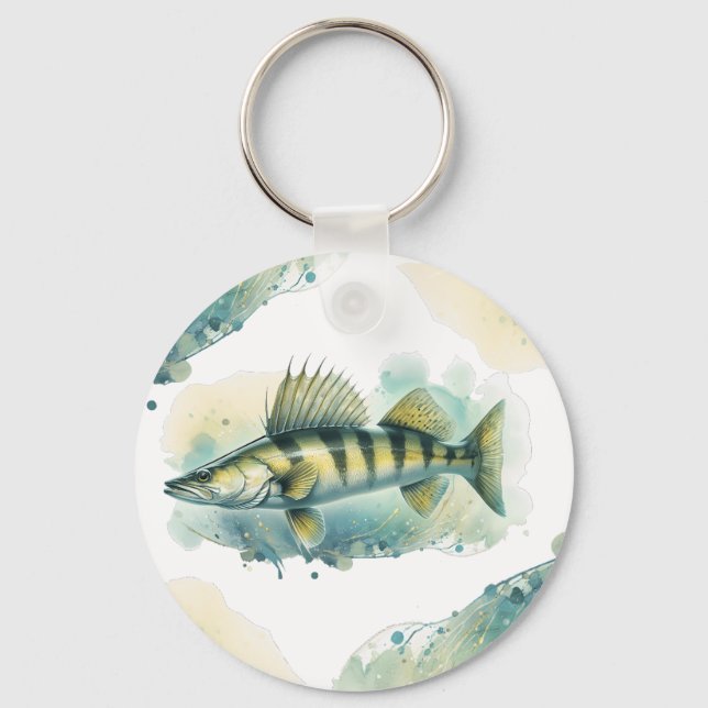 Watercolor Series: Zander/Walleye Keychain (Front)