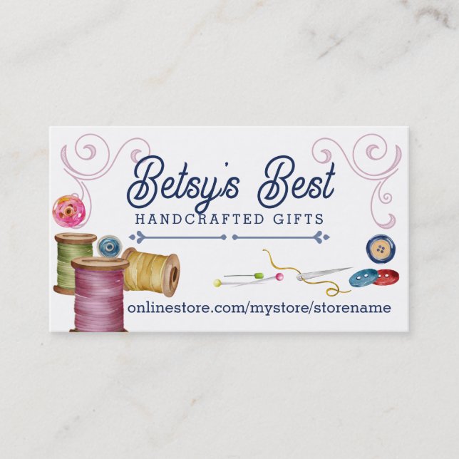Watercolor sewing notions seamstress business card (Front)