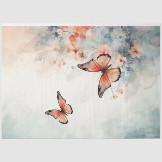 Watercolor shabby chic pastel green butterflies tissue paper (Front)