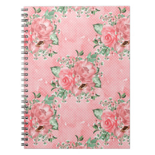 Watercolor Shabby Chic Pink Roses and Polka Dots Notebook