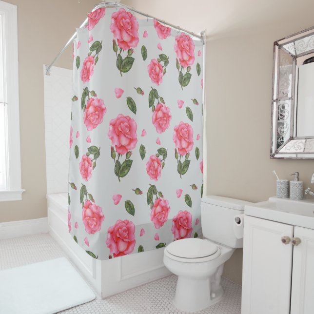 Watercolor Shabby Chic Pink Roses Floral Pattern (In Situ)