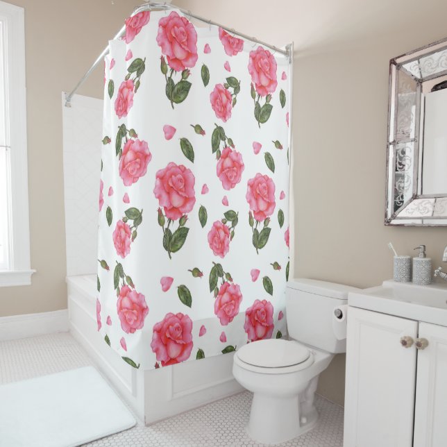 Watercolor Shabby Chic Pink Roses Floral Pattern (In Situ)