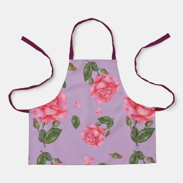 Watercolor Shabby Chic Pink Roses Pattern Apron (Front)