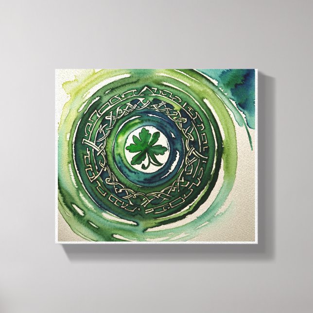 Watercolor Shamrock Celtic Knot Canvas Print  (Front)