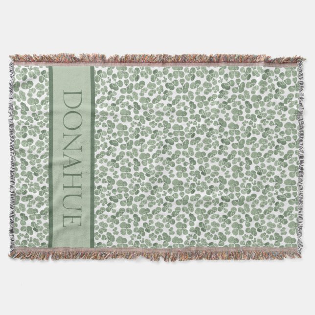 Watercolor Shamrock Clover Patterned Throw Blanket (Front)