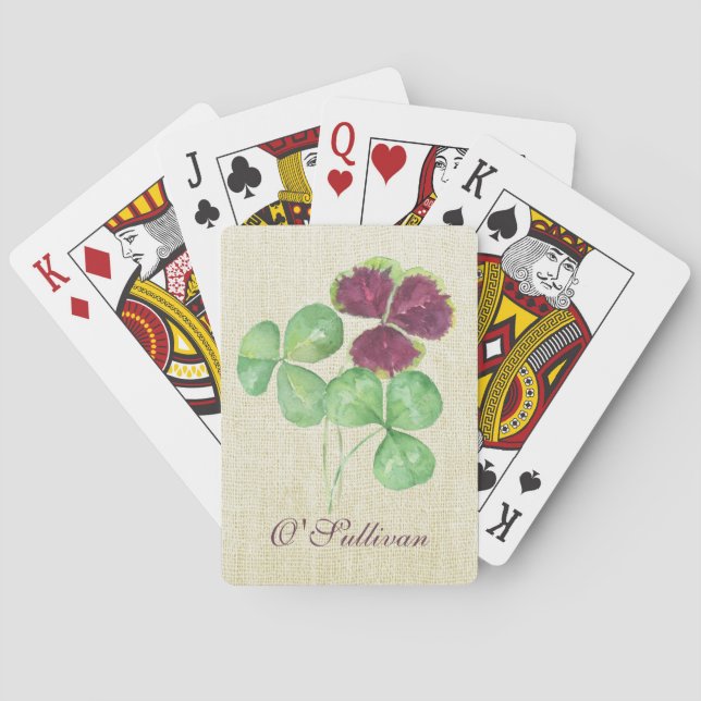 Watercolor Shamrock Clover Saint Partick's Day Playing Cards (Back)