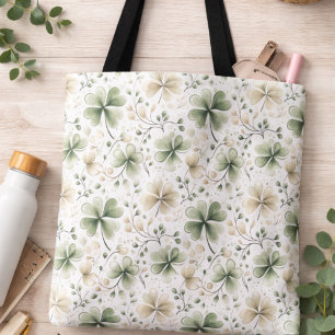 Watercolor Shamrock Floral Tote Bag   Irish Clover