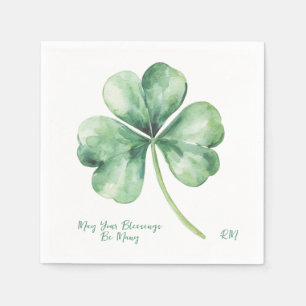 Watercolor Shamrock May Your Blessings Be Many Napkin