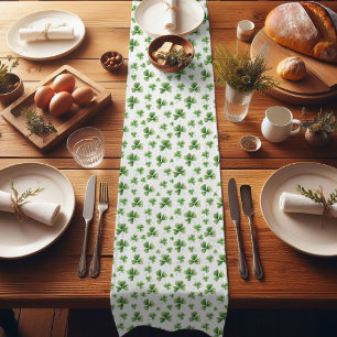 Watercolor Shamrock Pattern St. Patrick's Day Short Table Runner