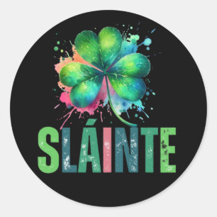 Watercolor Shamrock - Sláinte - St Patrick Day Classic Round Sticker