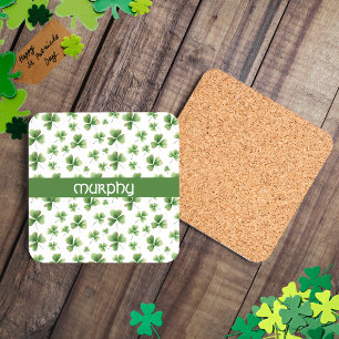 Watercolor Shamrock St. Patrick's Day Customizable Coaster