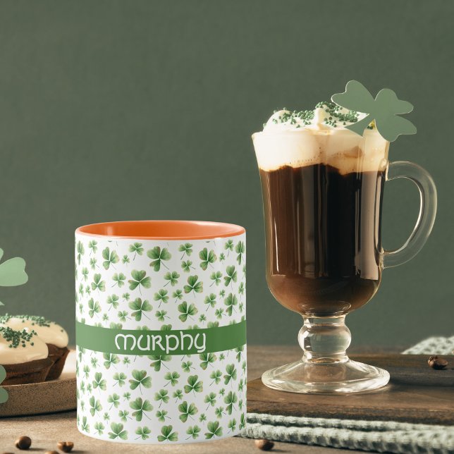 Watercolor Shamrock St. Patrick's Day Last Name Mug (Creator Uploaded)